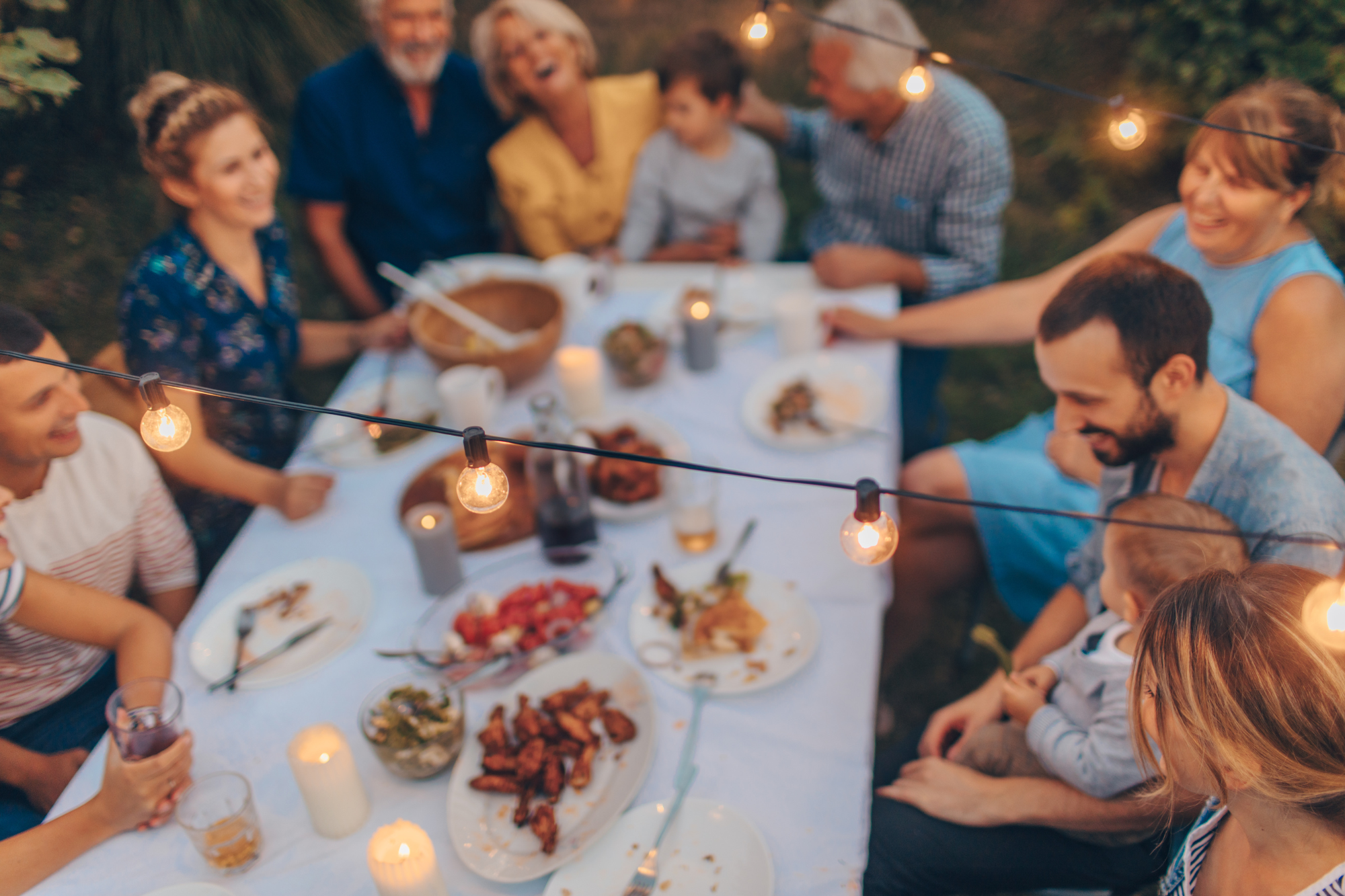 Aerial image of holiday family dinner outdoors. Can the Holidays Save my Marriage